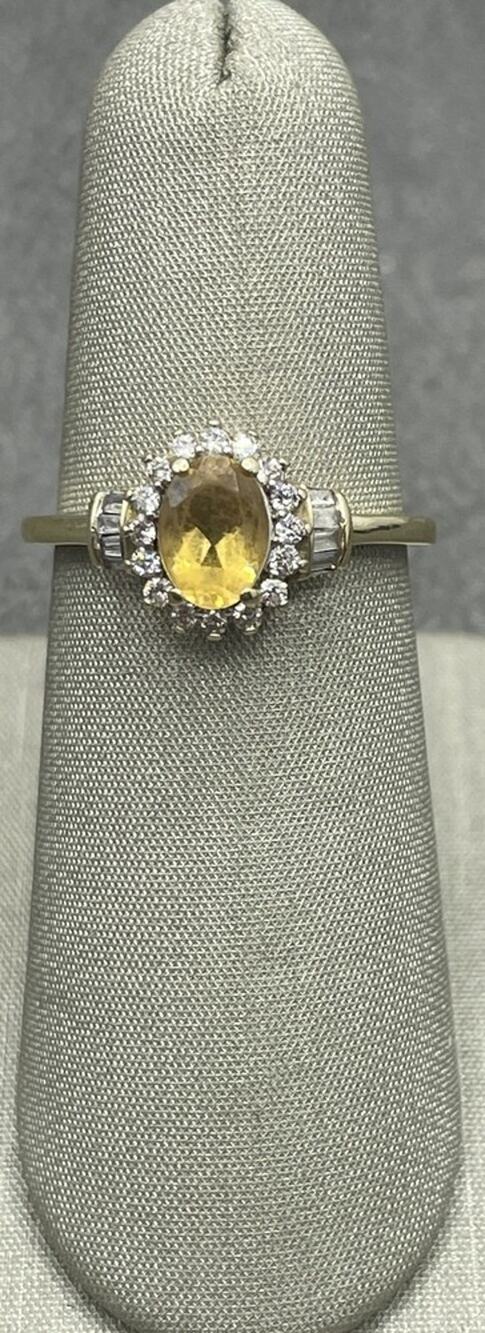 10K Yellow Gold Oval Yellow Stone & Diamond Halo Ring (22651)